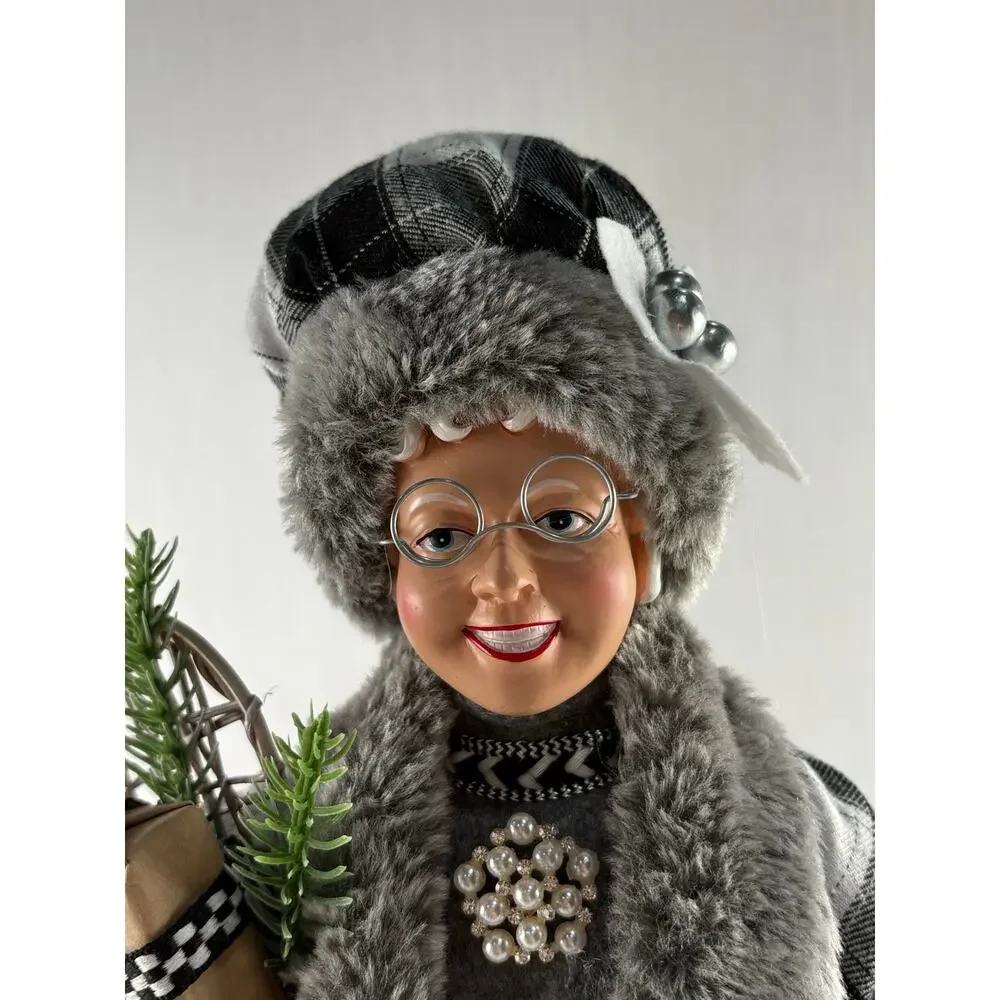 Windy Hill Collection black and white plaid checkered silver Mrs Claus NEW